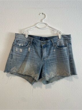 Lucky Brand Light Blue Distressed Denim Shorts with Scalloped Lace Trim
